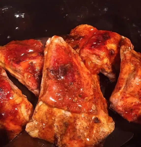 Slathered Honey Buffalo Ribs in slow cooker