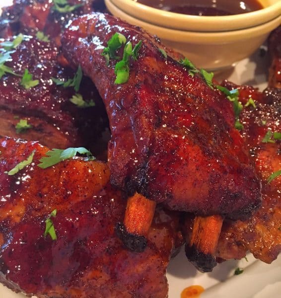 Honey BBQ ribs on a platter ready to eat