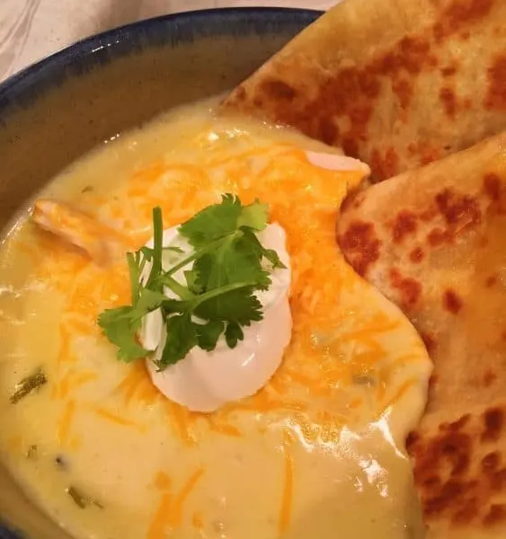 Chicken Enchilada Soup with Grilled Cheese Quesadillas