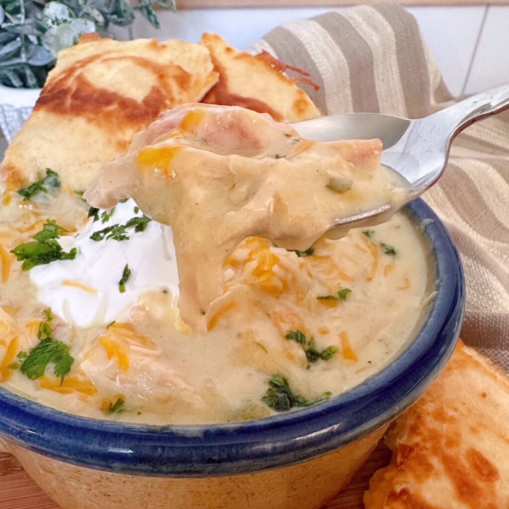 Serving the soup with Golden Crispy Quesadilla's.