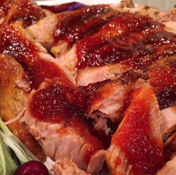 Sliced Pork Roast drizzled with Cranberry Apricot Glaze