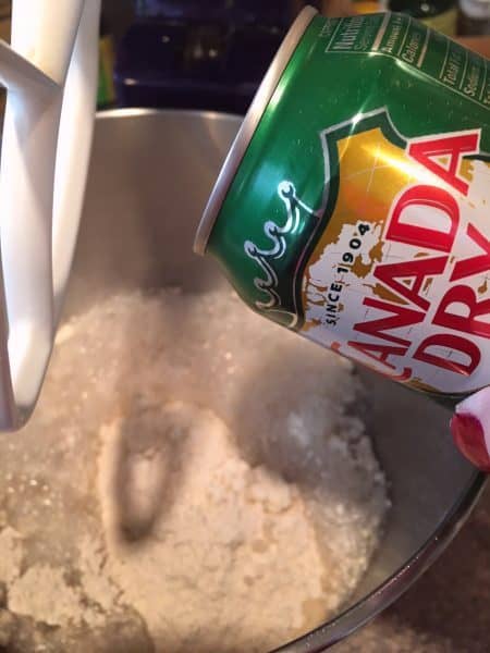 cake mix and ginger ale mixing together in the mixer
