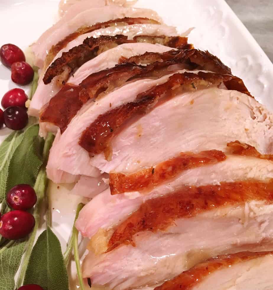 Turkey breast that has been brined before cooking