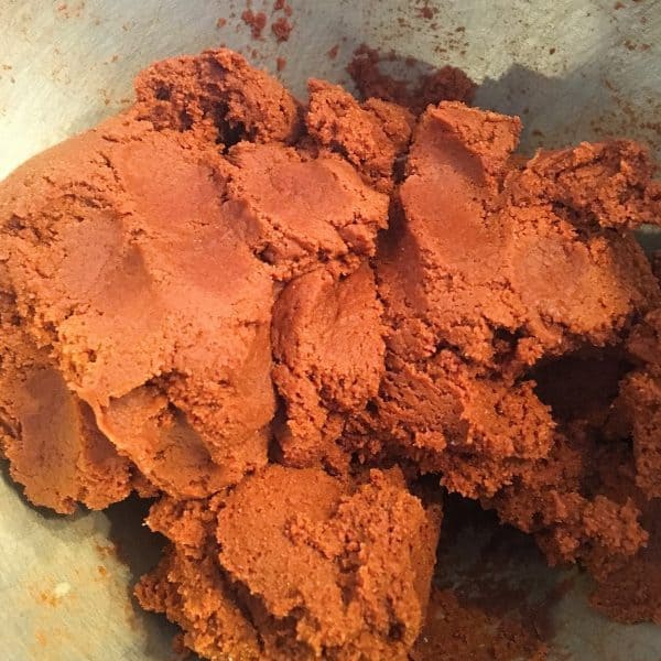 Chocolate cookie dough in mixing bowl