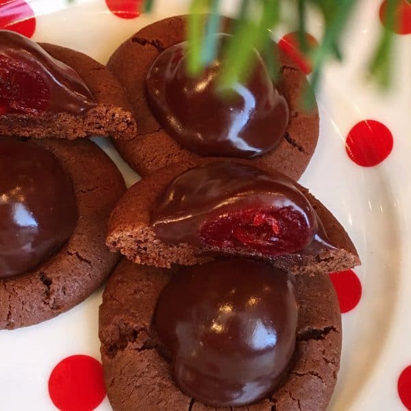 chocolate covered cherry cookies on a plate