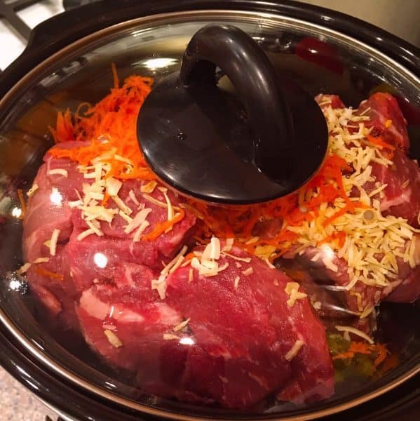Beef in the slow cooker for tamale filling