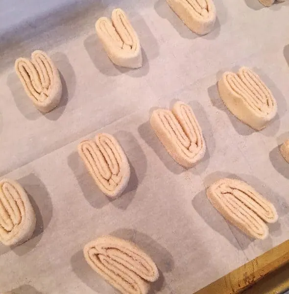 Palmiers on a baking sheet with parchment paper