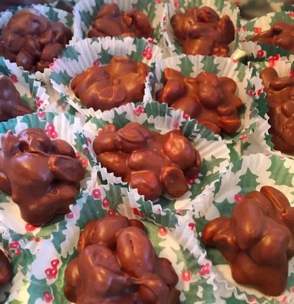 candy wrappers filled with peanut clusters