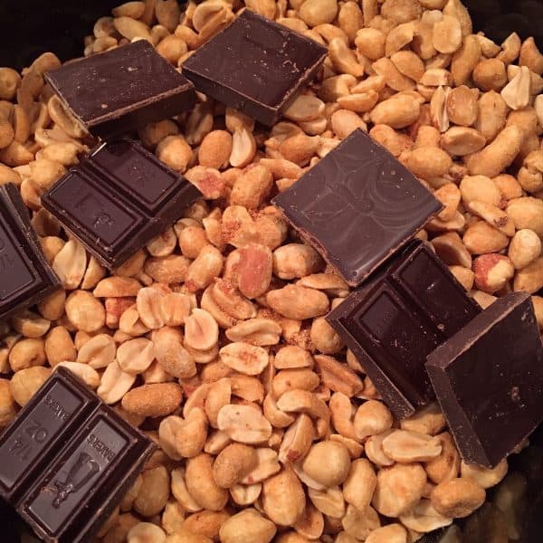 Peanuts and chocolate in slow cooker