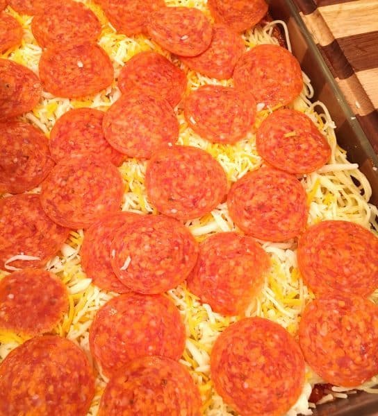 Layer of sliced pepperoni