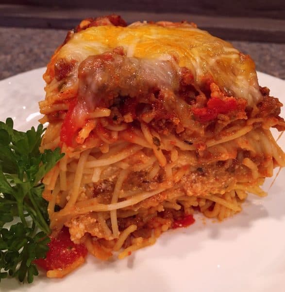 piece of meat lovers baked spaghetti