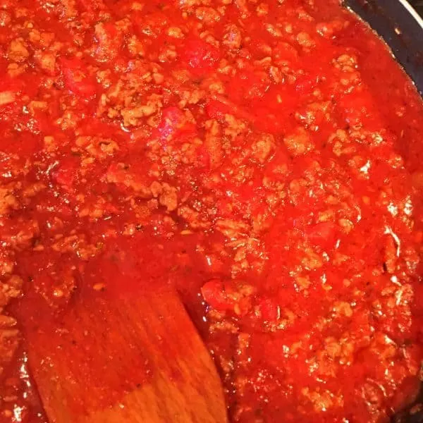 Meat Sauce simmering in pan