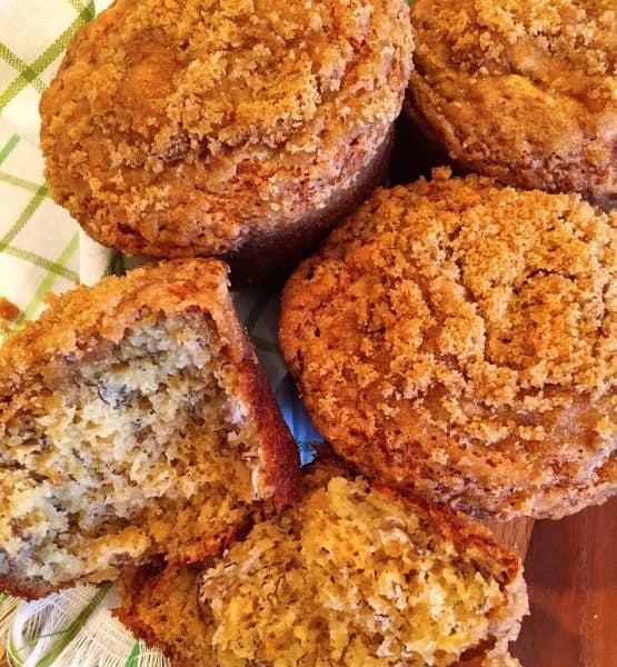 Banana Crumb Muffins in a basket