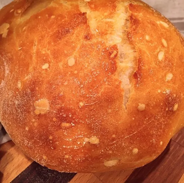 Loaf of no knead artisan bread fresh out of the oven