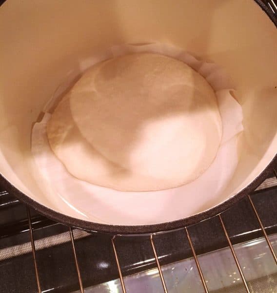 Dough in dutch oven ready for baking