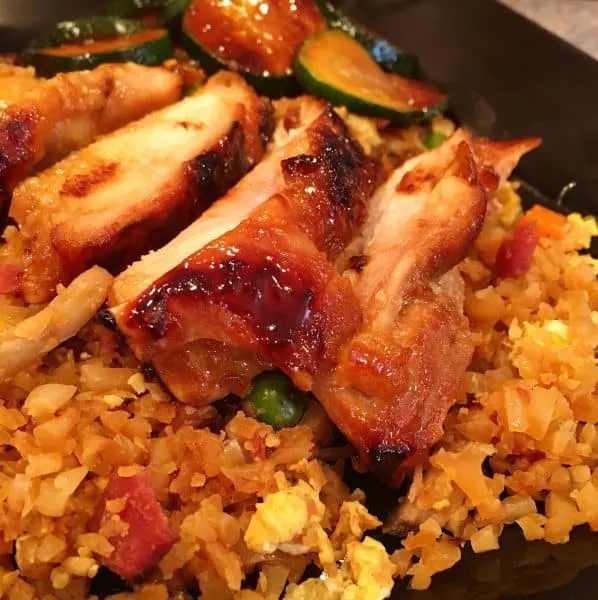 Cauliflower fried rice with Teriyaki Chicken thighs