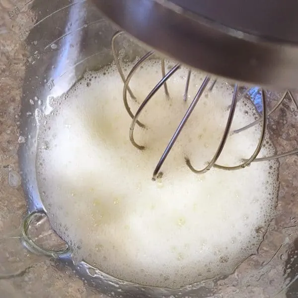 Egg whites whipped in mixer