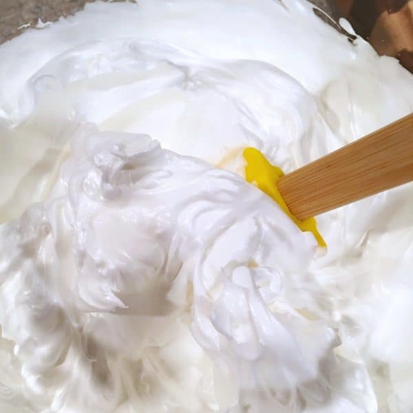 Meringue topping in mixing bowl 