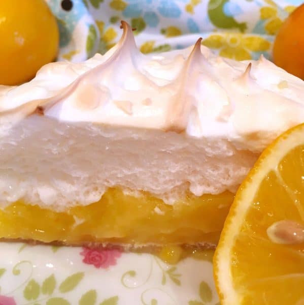 Close up of lemon meringue pie slice