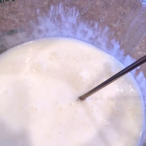 Bowl with wet ingredients, buttermilk, milk, eggs,