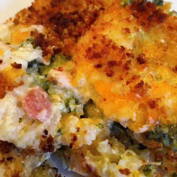 Serving of baked casserole