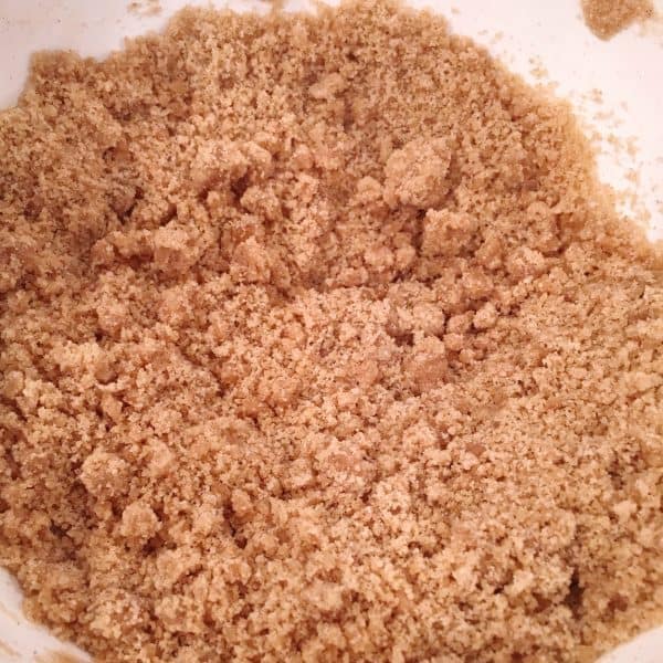 Bowl with pea size streusel crumb mixture