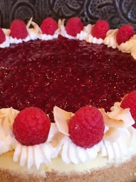 Finished close-up of Coconut Raspberry Cheesecake