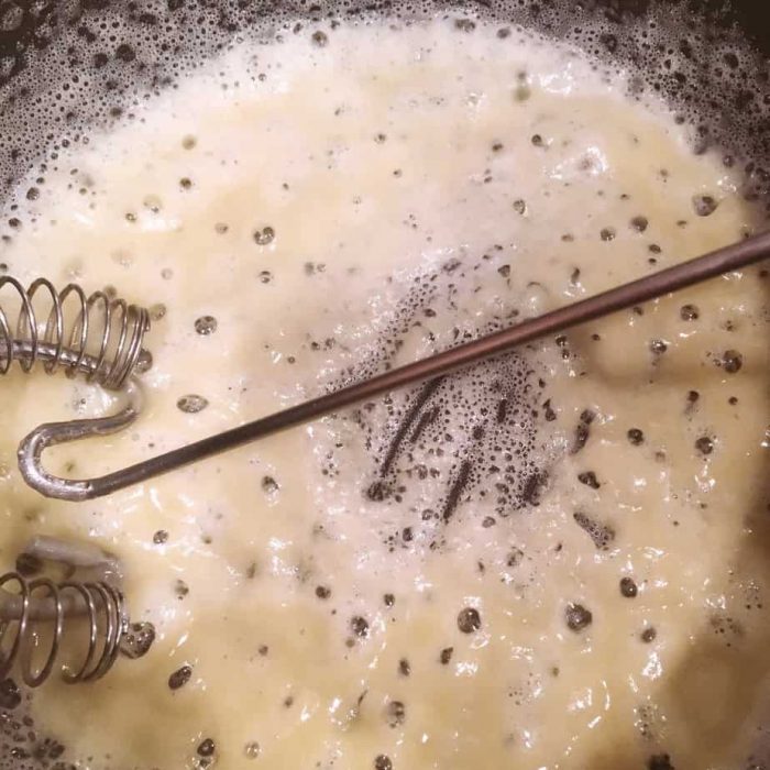 Melted butter and flour in a sauce pan