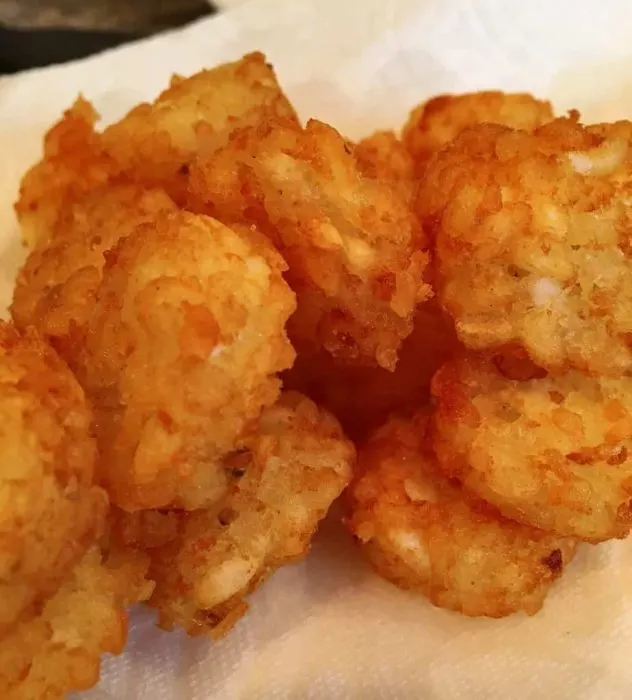 Paper Towel with Tater Crowns draining after frying