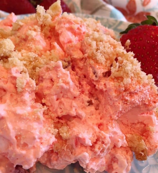 Close up of the Strawberry Pineapple Jello Fluff Salad