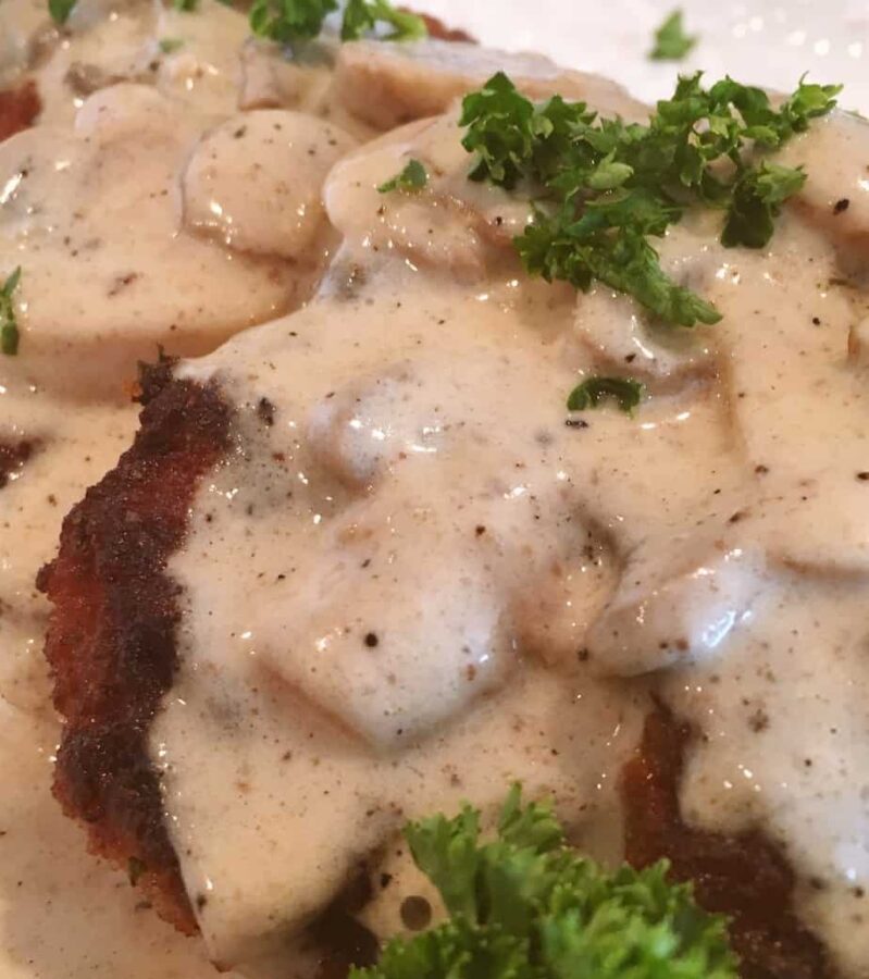 Fried Pork Chops with Creamy Mushroom Gravy