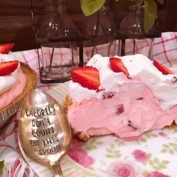 Slice of Strawberry Cream No Bake Pie