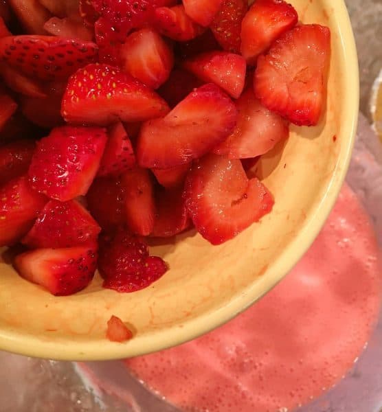 Bowl of fresh chopped strawberries