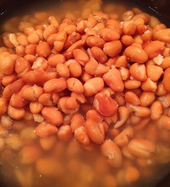 Pinto beans and broth in slow cooker 