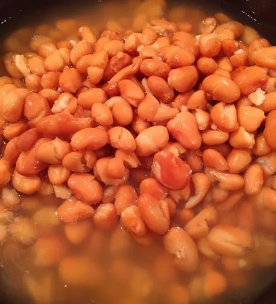 Pinto beans and broth in slow cooker 