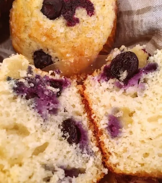 blueberry muffins cut open
