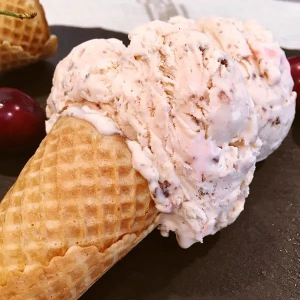 Ice Cream Cone with Cherry Chocolate Chip No Churn Ice Cream