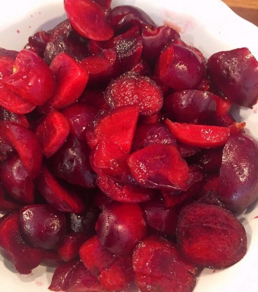 bowl of chopped fresh cherries