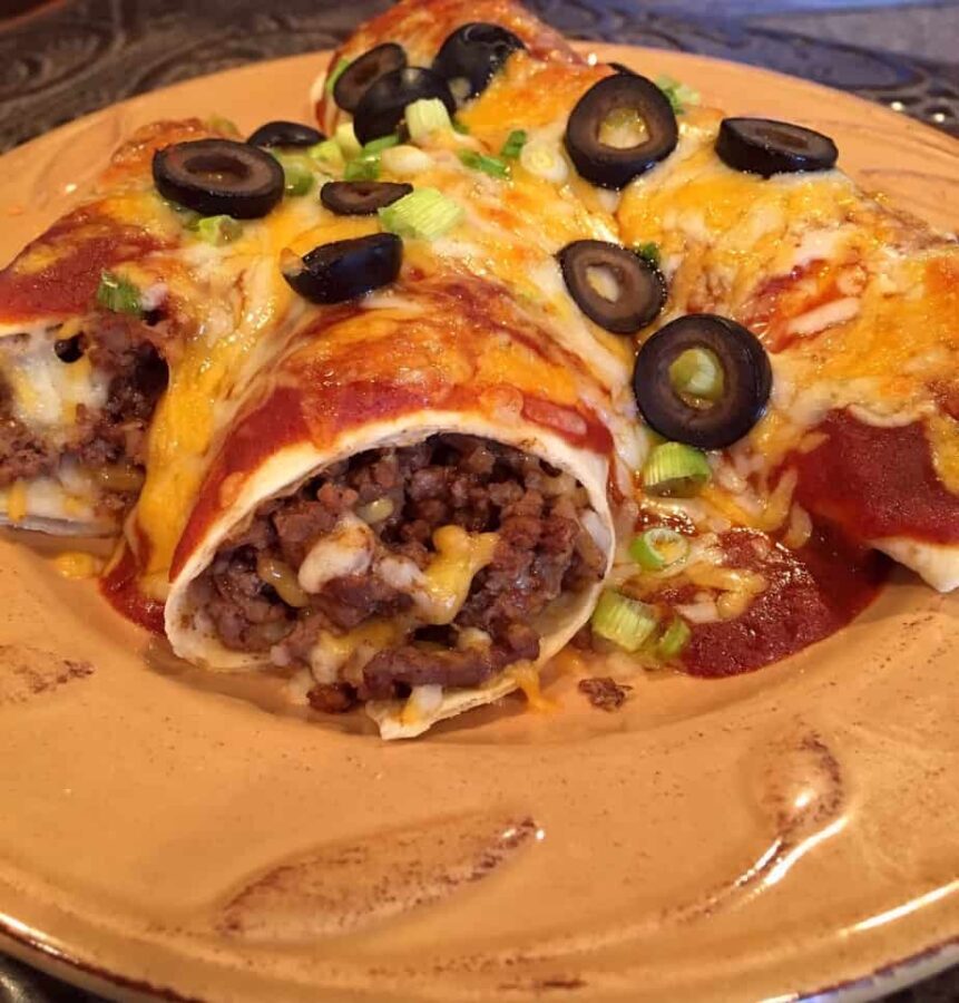 Ground Beef Enchilada's on a plate