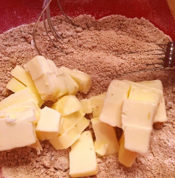 cutting butter into dry ingredients