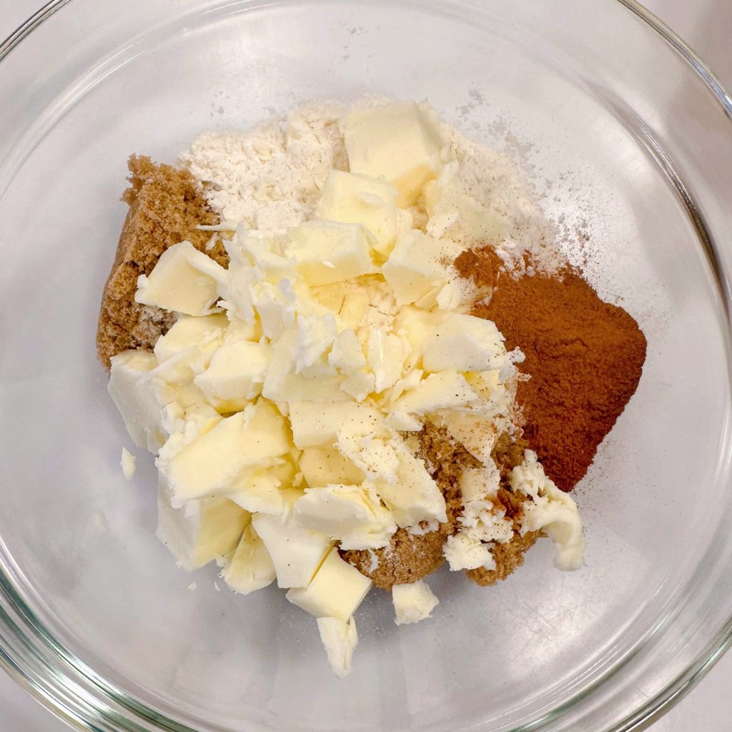 Crumb topping ingredients in a mixing bowl.