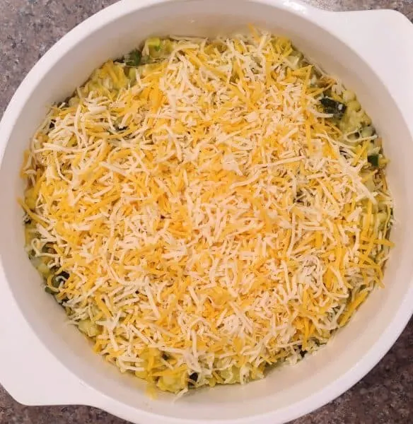 Green and Gold Squash Casserole topped off with cheese