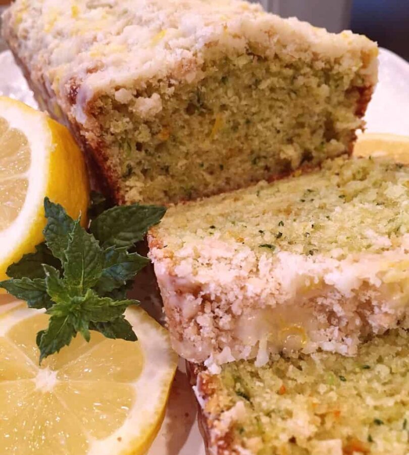 Sliced Lemon Zucchini Bread with Crumb Topping