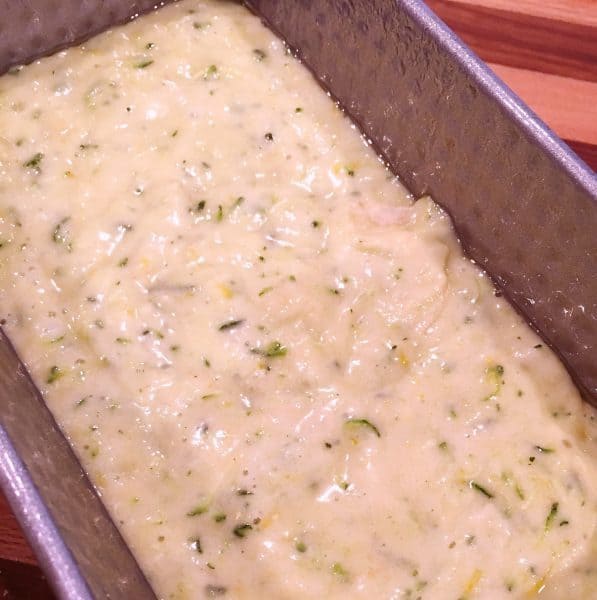 Batter poured into loaf pan