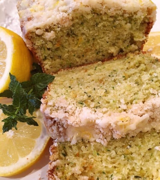 Sliced Lemon Zucchini Bread with Crumb Topping