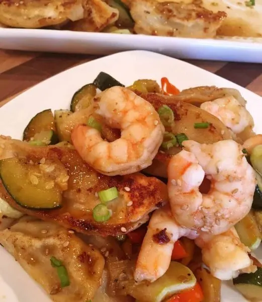 Serving of Potsticker and Shrimp Dish