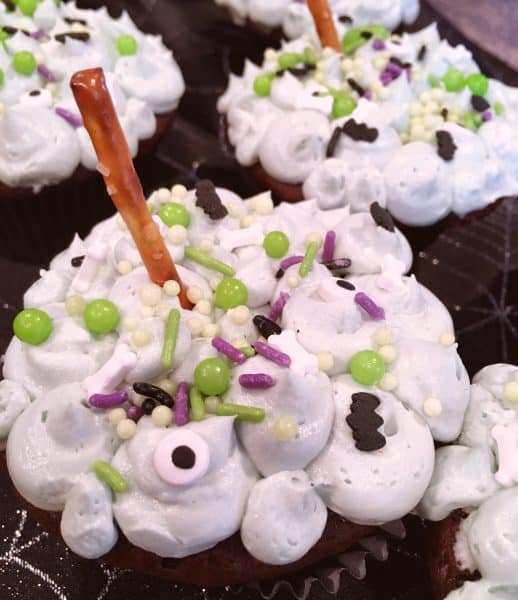 Close up of decorated halloween cupcake