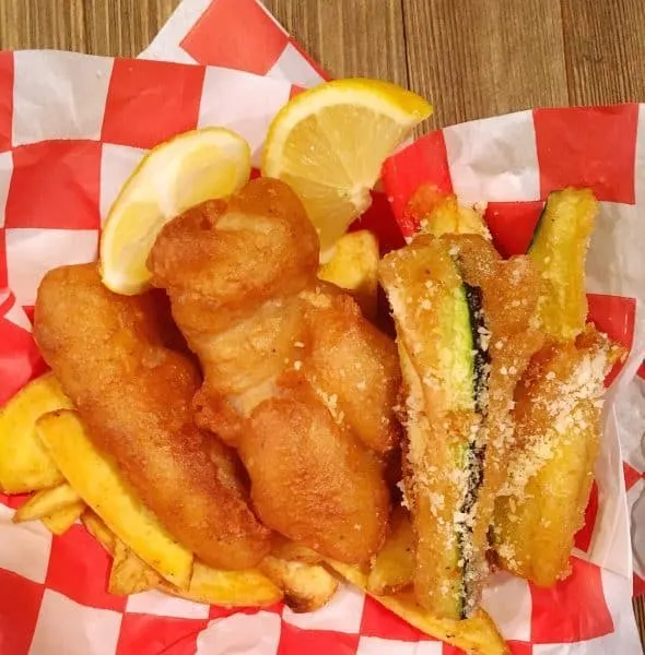 Fish and Chips with fried zucchini