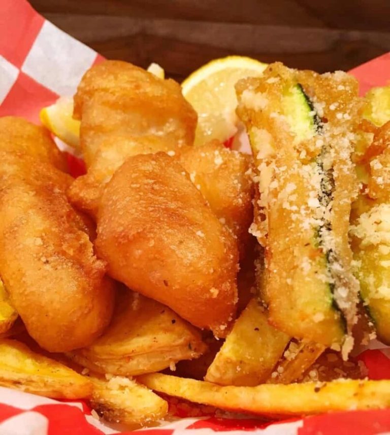 Classic Fish and Chips in a red checker basket.