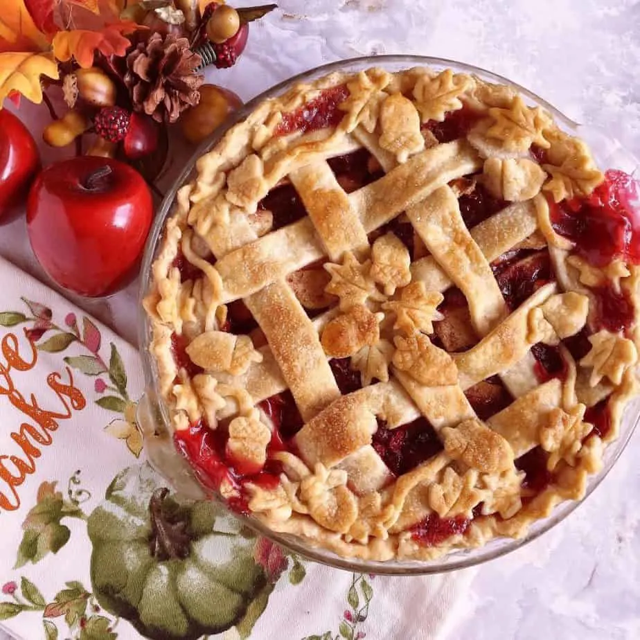 Whole Cranberry Apple Pie with lattice top.